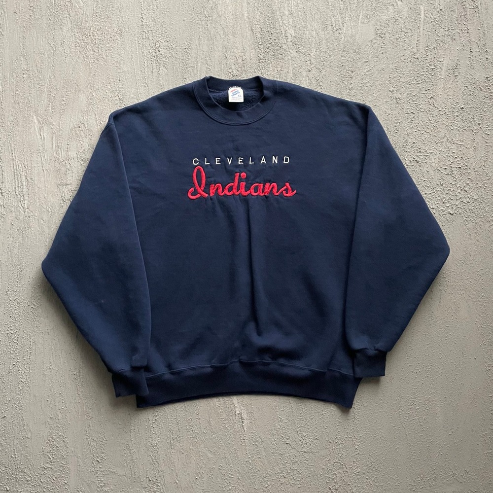 Vintage Cleveland Indians MLB Sweatshirt Mens XL Navy Blue 90s Jerzees